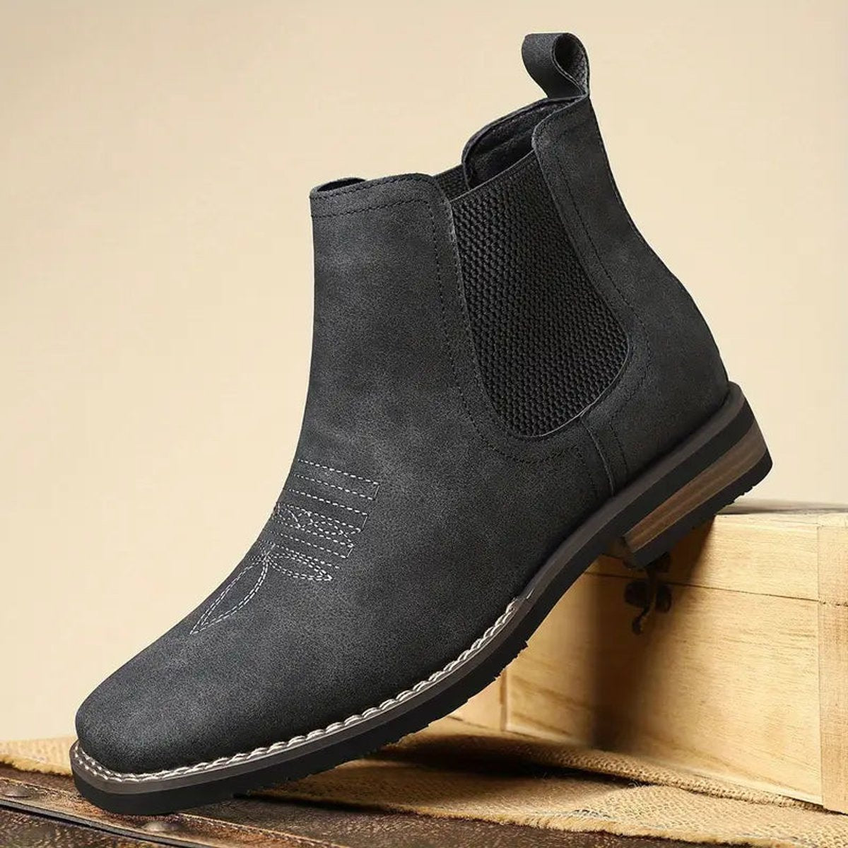 Men's Slip-On Chelsea Boots Square-Toe Western-Stitch
