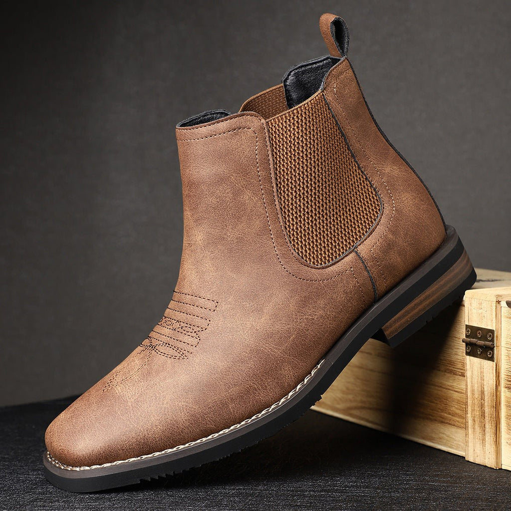 Men's Slip-On Chelsea Boots Square-Toe Western-Stitch