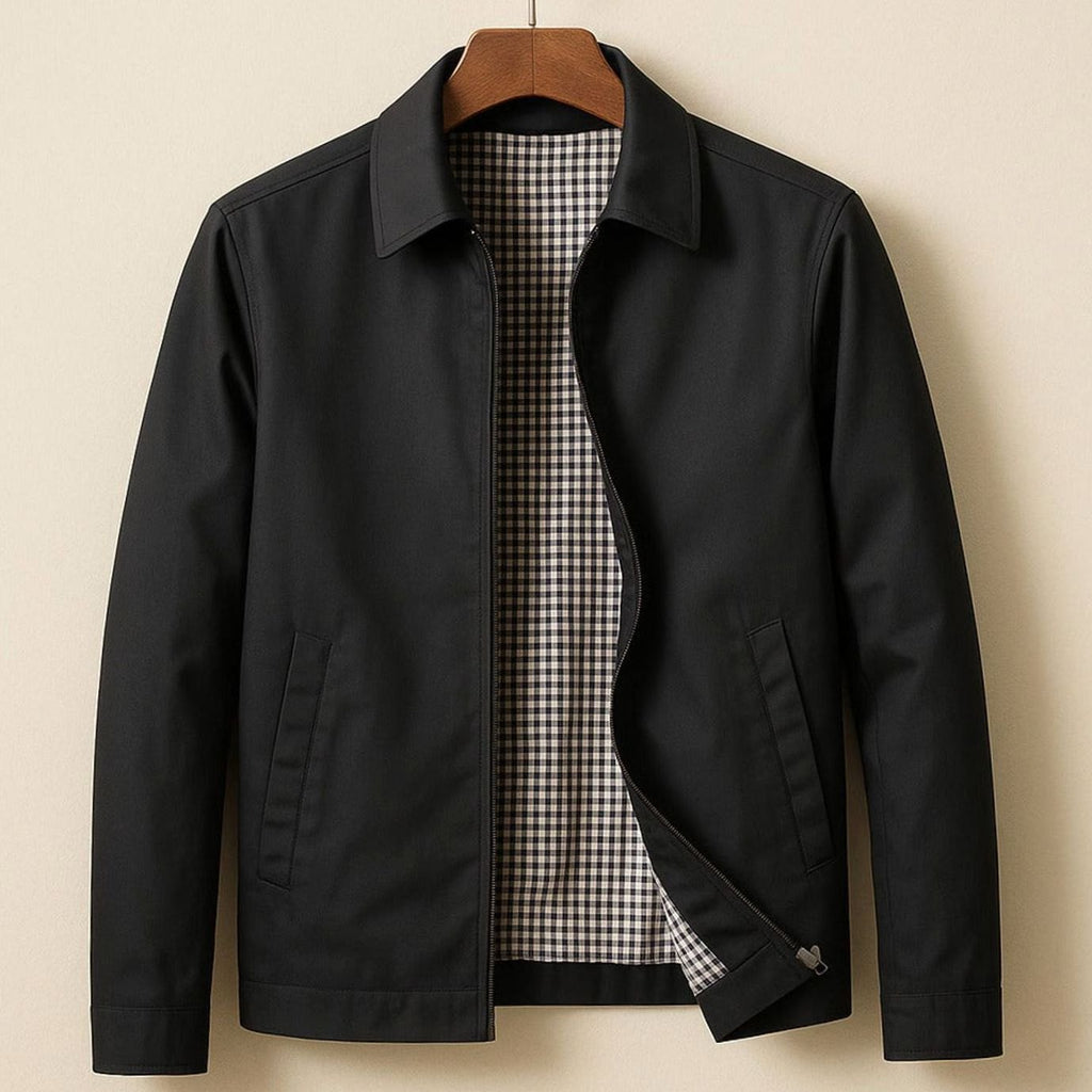 Men's Smart-Casual Harrington Jacket Checked Lining - Black