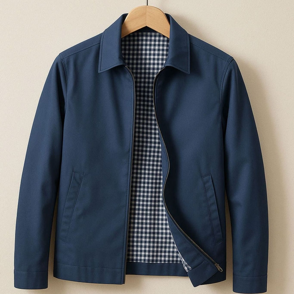 Men's Smart-Casual Harrington Jacket Checked Lining - Blue