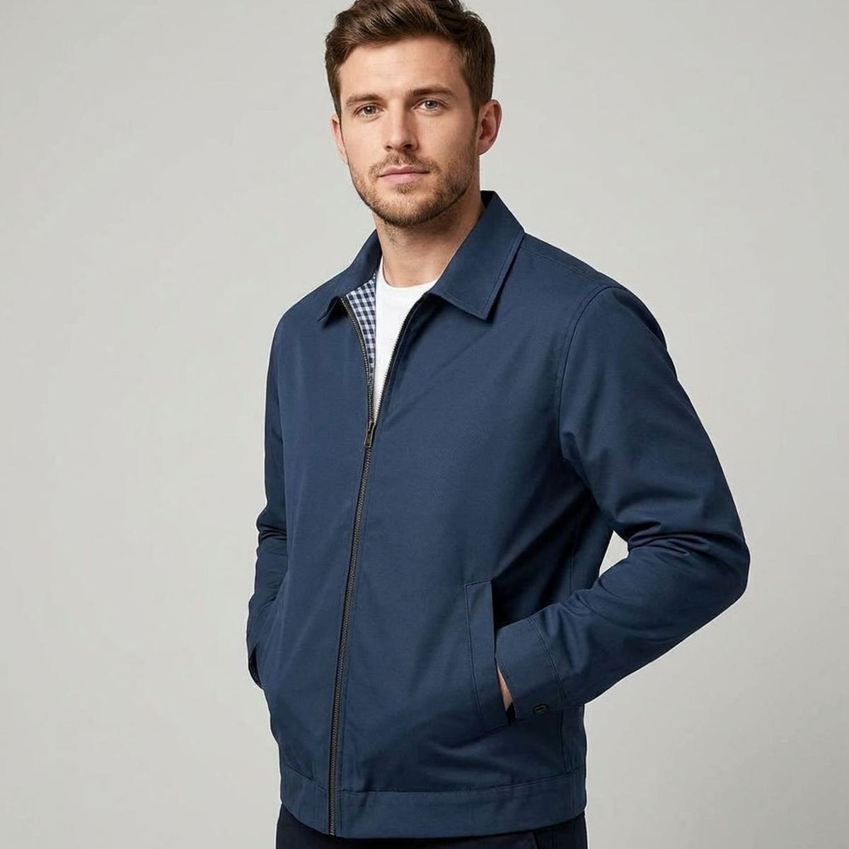 Men's Smart-Casual Harrington Jacket Checked Lining