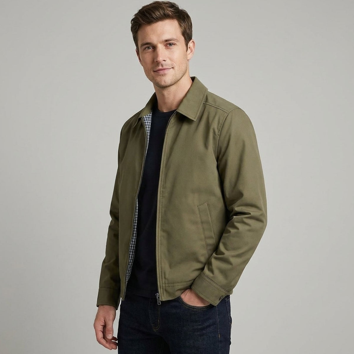 Men's Smart-Casual Harrington Jacket Checked Lining
