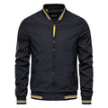Men's Solid Color Zip-Up Bomber Jacket Ribbed Cuffs