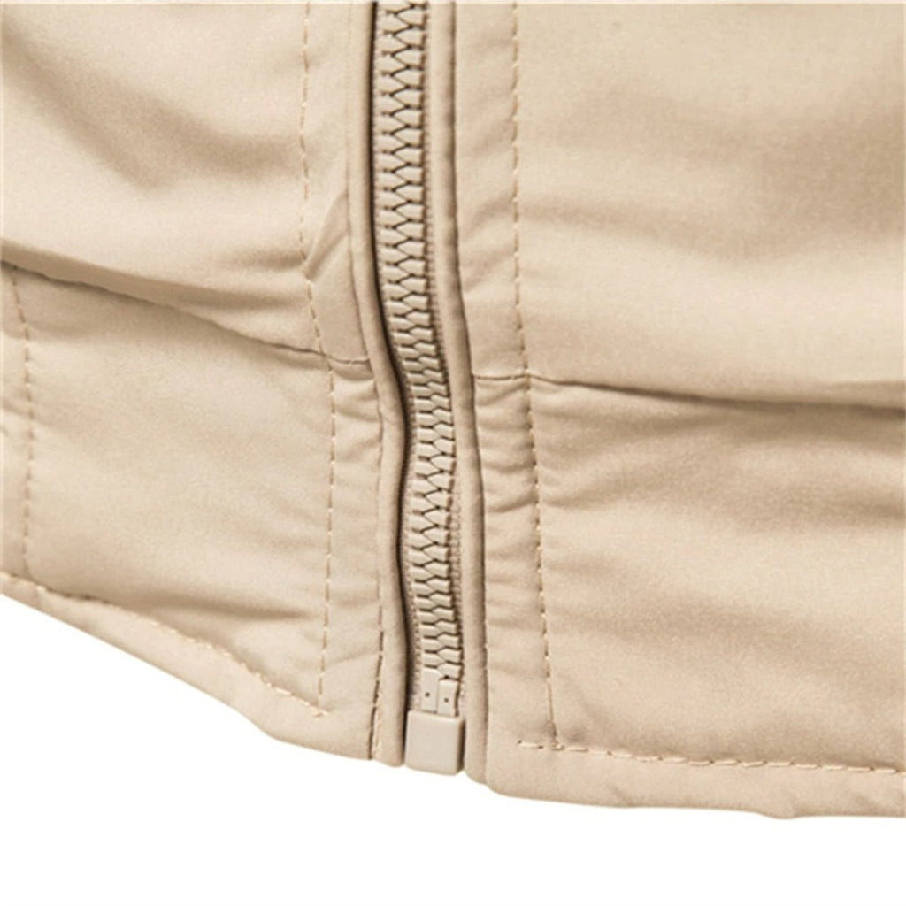 Men's Solid Color Zip-Up Bomber Jacket Ribbed Cuffs