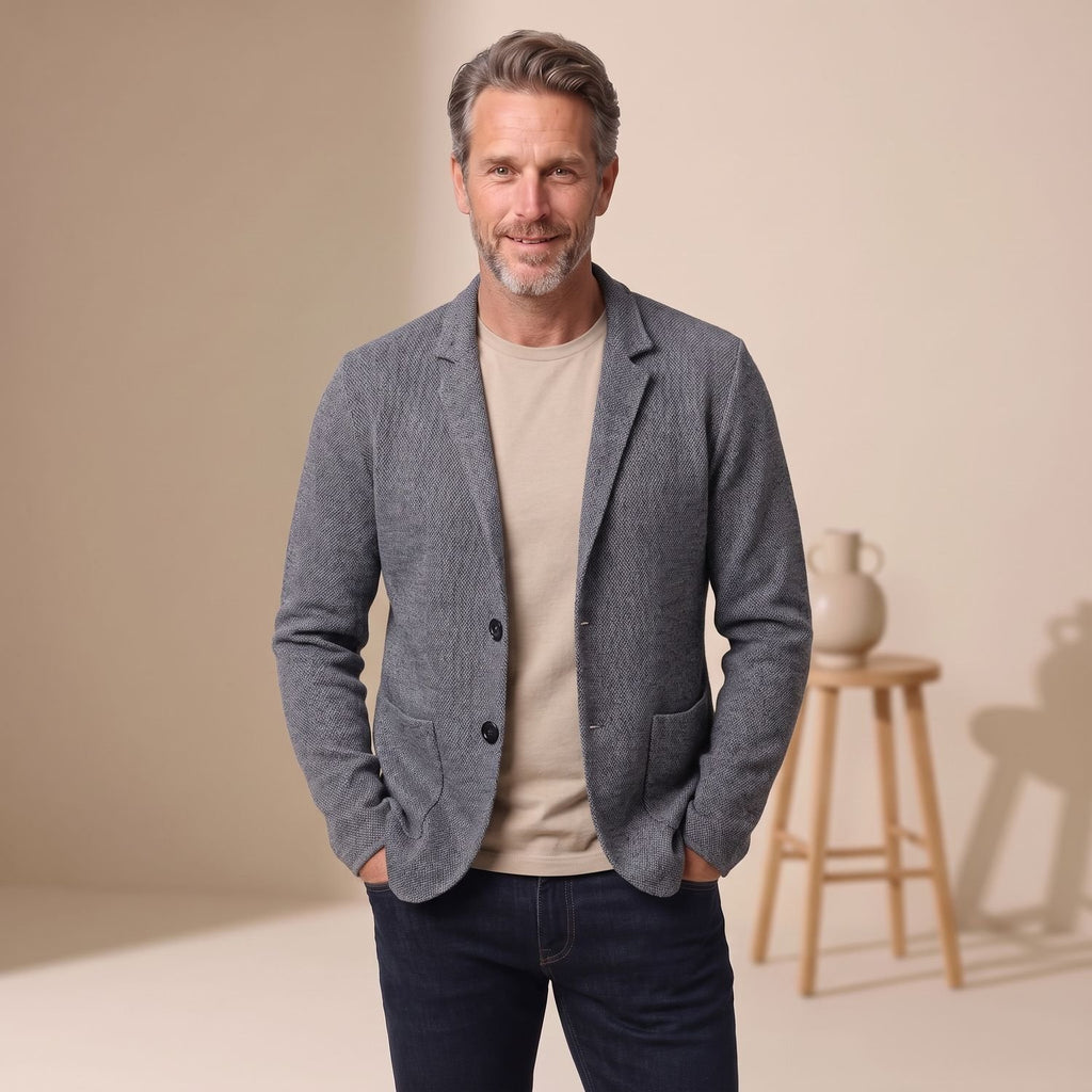 Men's Stand-Collar Button-Front Knit Cardigan - Gray