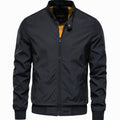 Men's Streetwear Full-Zip Bomber Jacket Stand Collar - Black