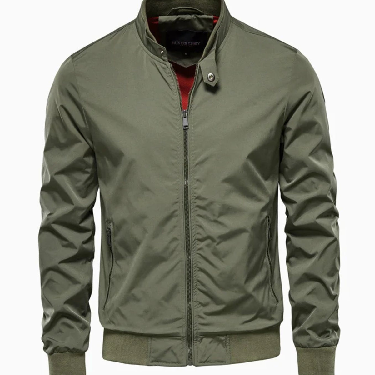 Men's Streetwear Full-Zip Bomber Jacket Stand Collar - Green