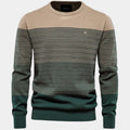 Men's Striped Color-Block Crew Neck Pullover Sweater - Green