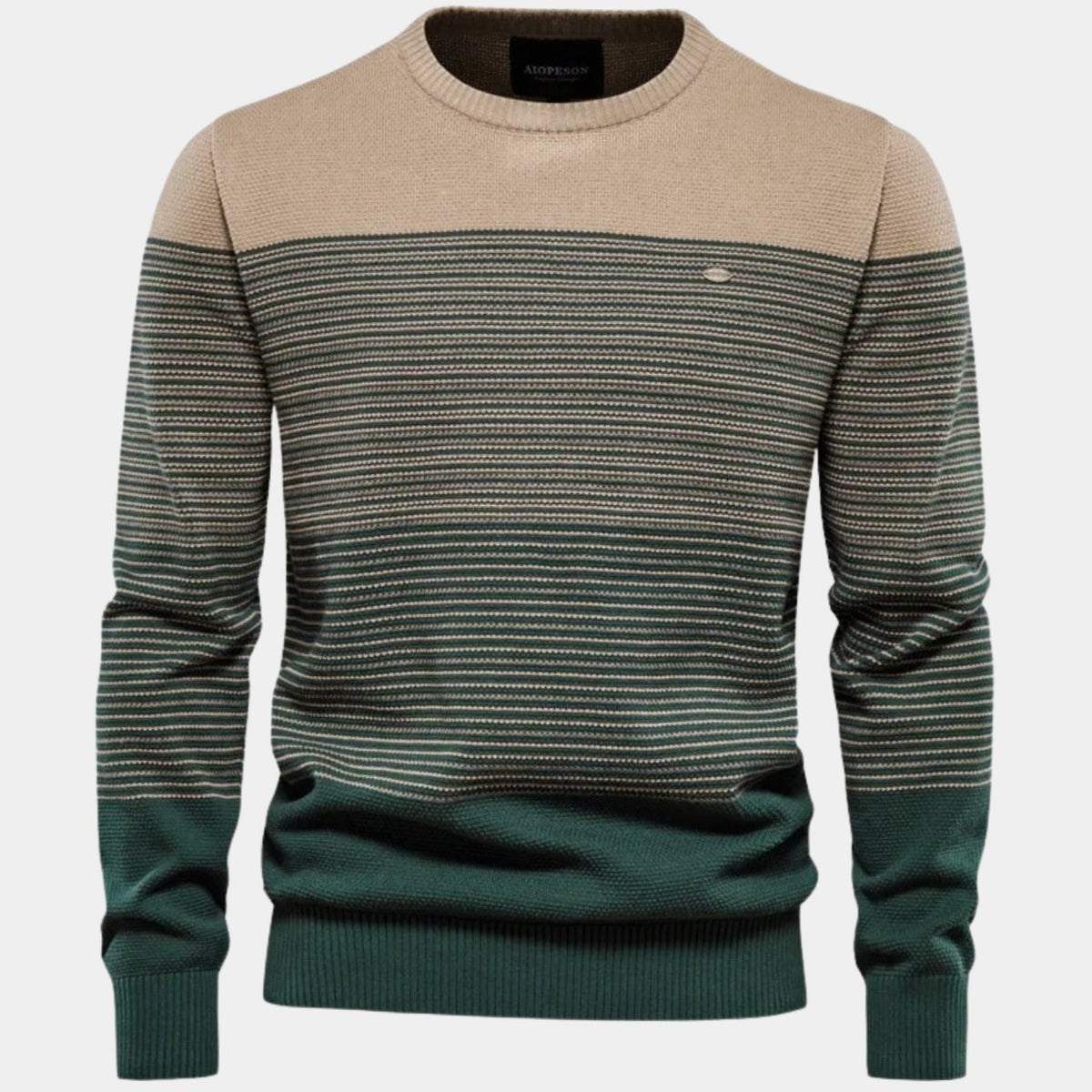 Men's Striped Color-Block Crew Neck Pullover Sweater - Green