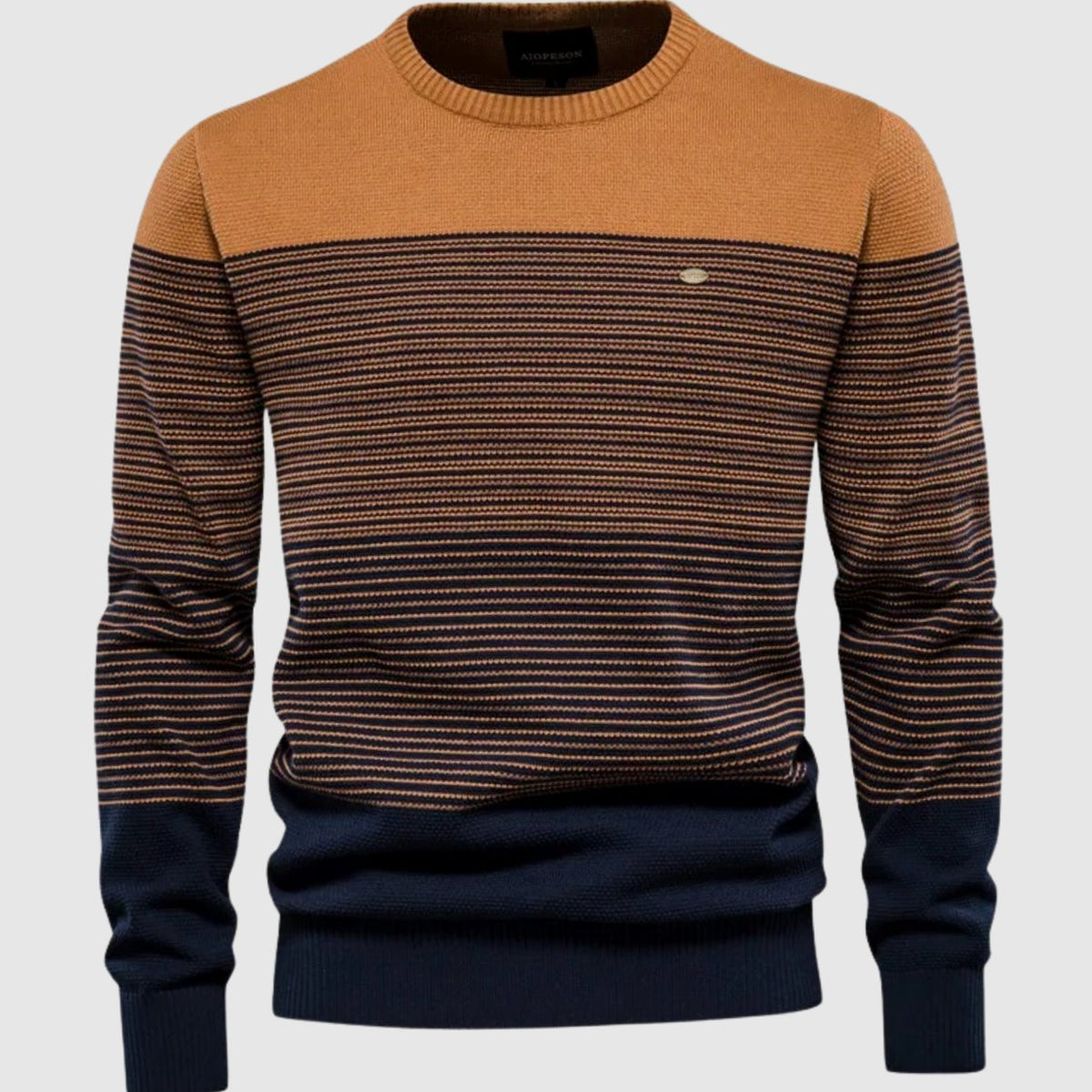 Men's Striped Color-Block Crew Neck Pullover Sweater - Orange