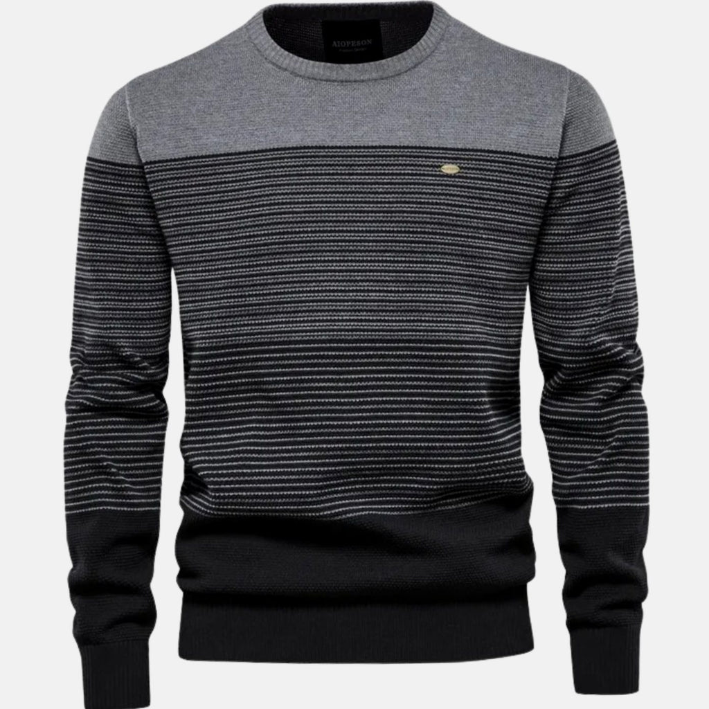 Men's Striped Color-Block Crew Neck Pullover Sweater - Gray