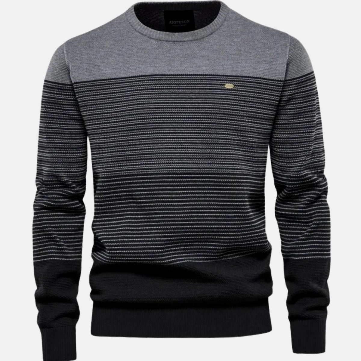 Men's Striped Color-Block Crew Neck Pullover Sweater - Gray