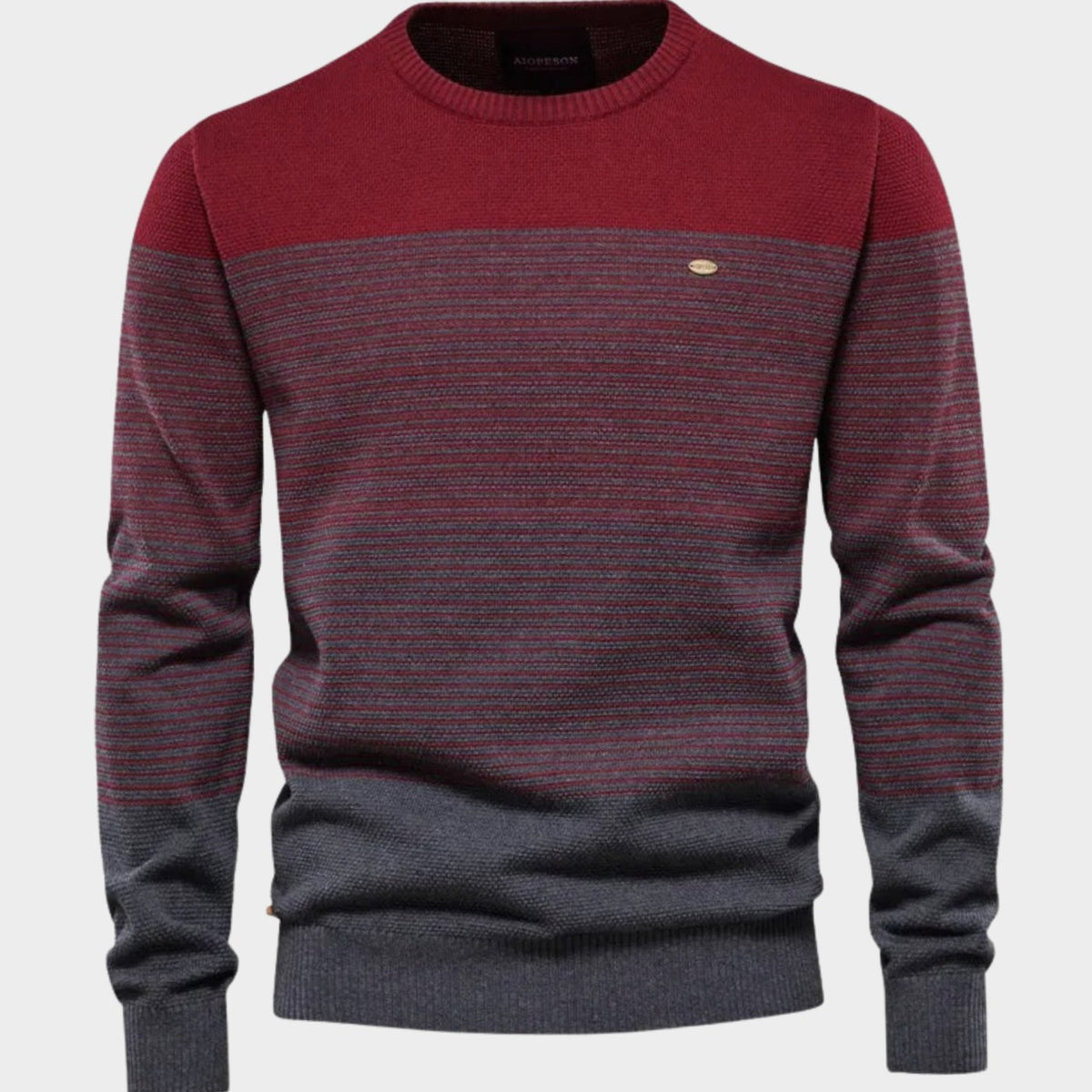 Men's Striped Color-Block Crew Neck Pullover Sweater - Red