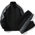 Men's Striped Two-Piece Zip-Up Tracksuit Jogger Set - Black