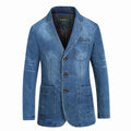 Men's Structured Notch-Lapel Three-Button Denim Blazer - Light Blue
