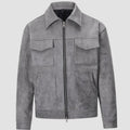 Men's Suede-Look Zip-Up Trucker Jacket Multi-Pocket - Gray