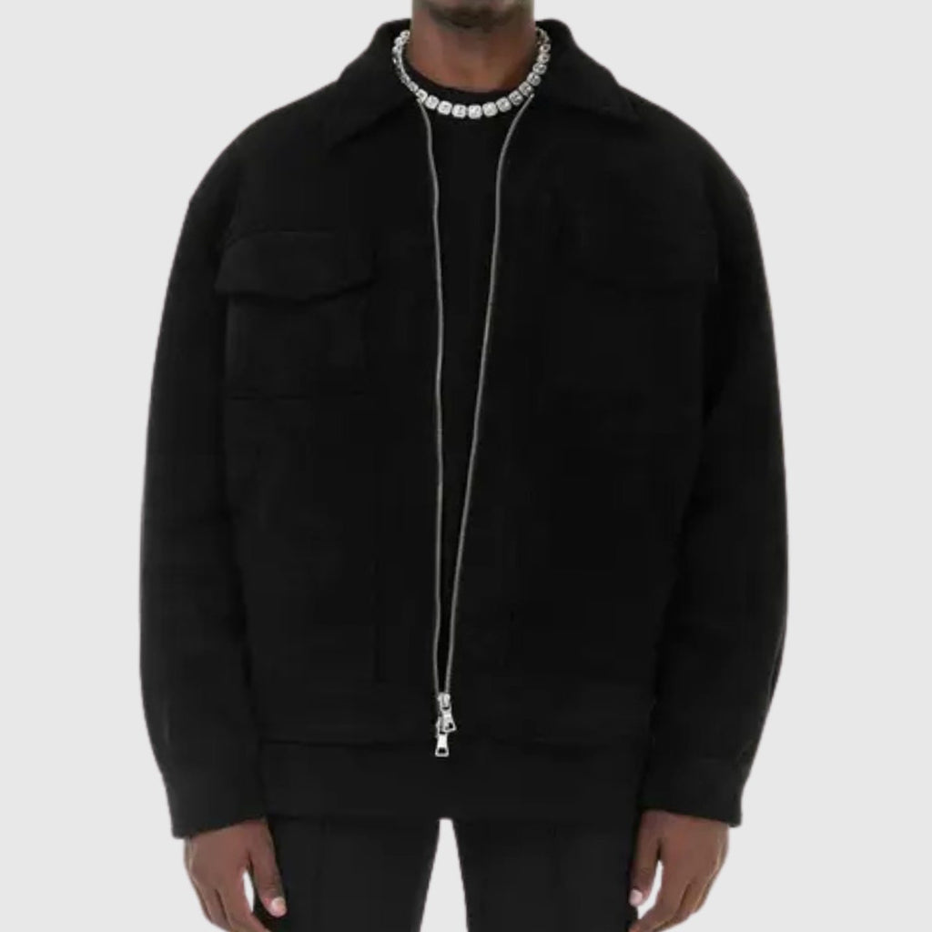 Men's Suede-Look Zip-Up Trucker Jacket Multi-Pocket