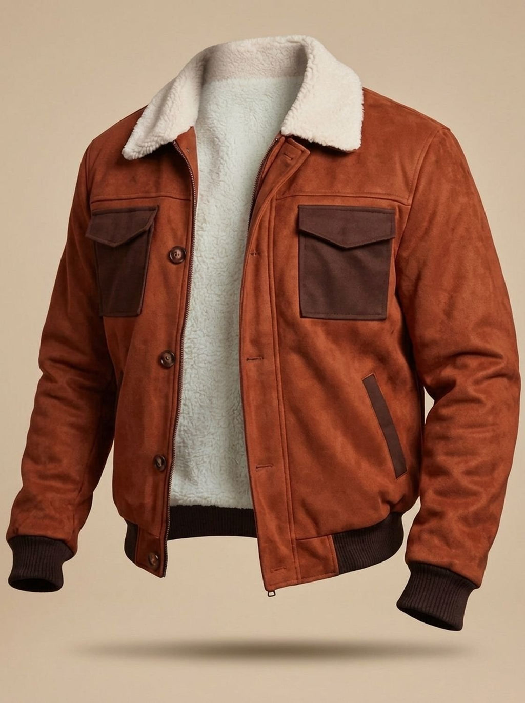 Men's Suede Sherpa-Lined Bomber Jacket Vintage Style