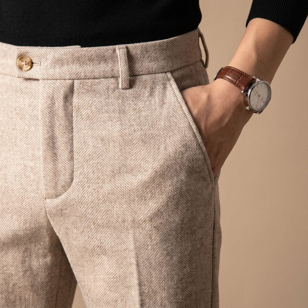 Men's Tailored Herringbone Wool Dress Pants