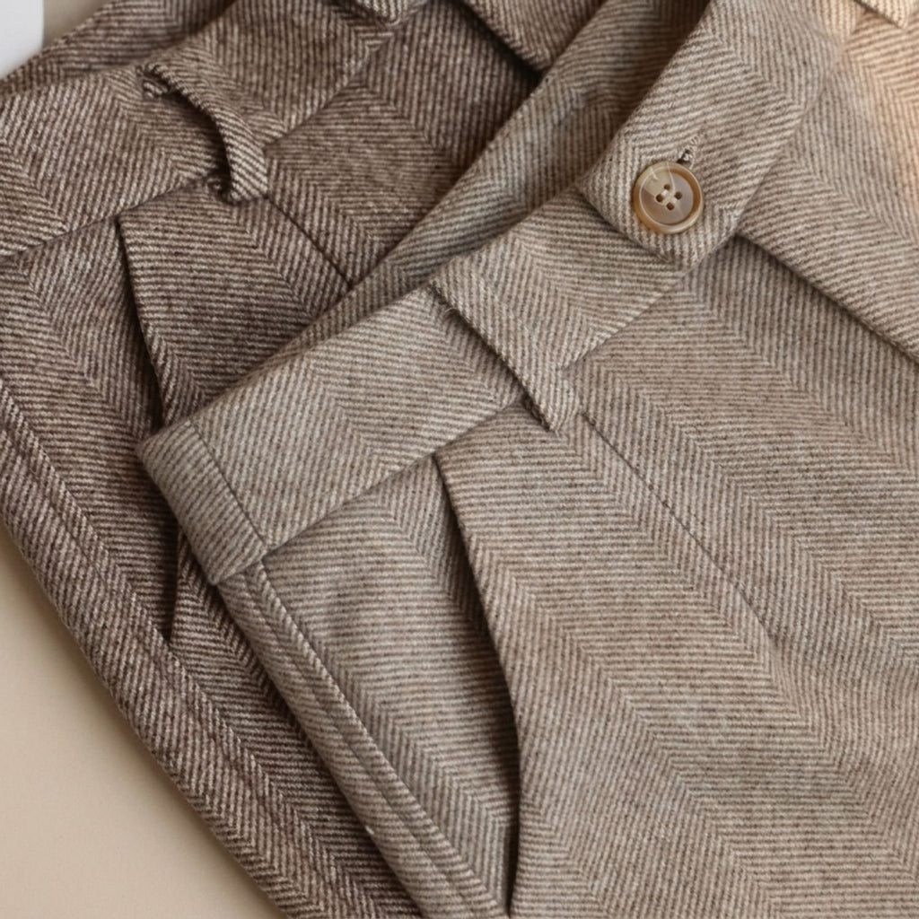 Men's Tailored Herringbone Wool Dress Pants