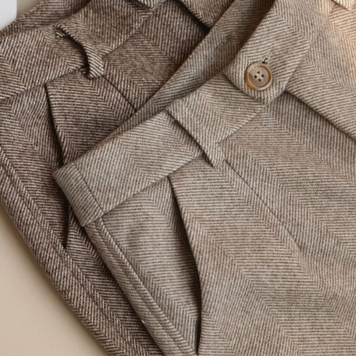 Men's Tailored Herringbone Wool Dress Pants