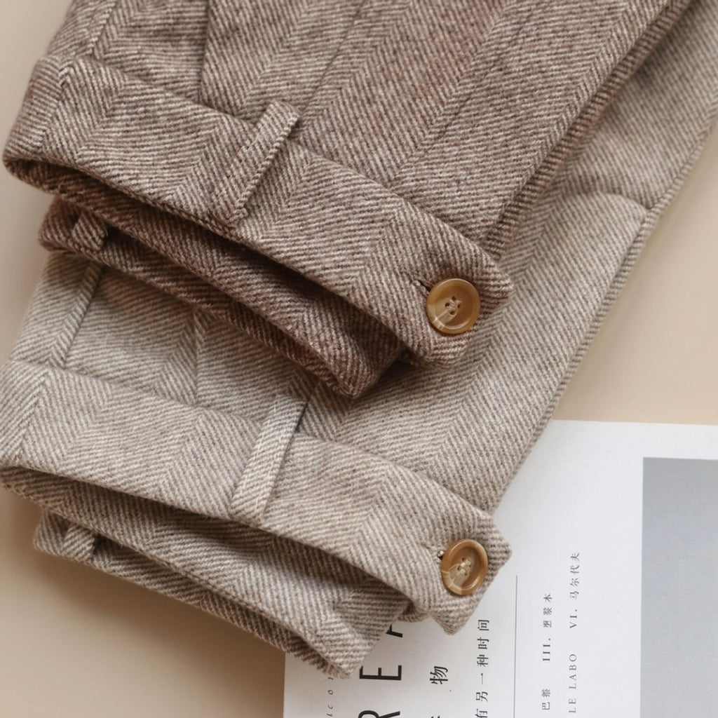 Men's Tailored Herringbone Wool Dress Pants