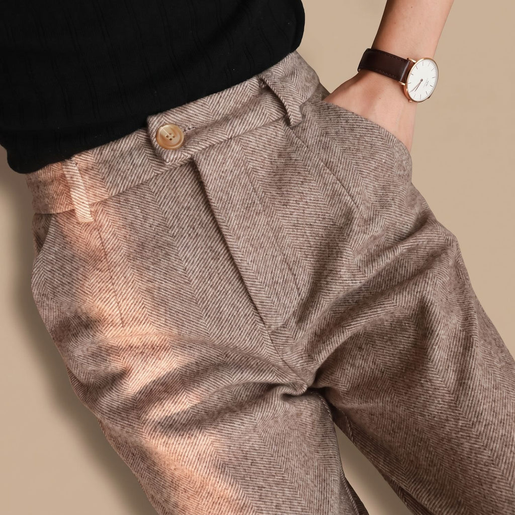 Men's Tailored Herringbone Wool Dress Pants