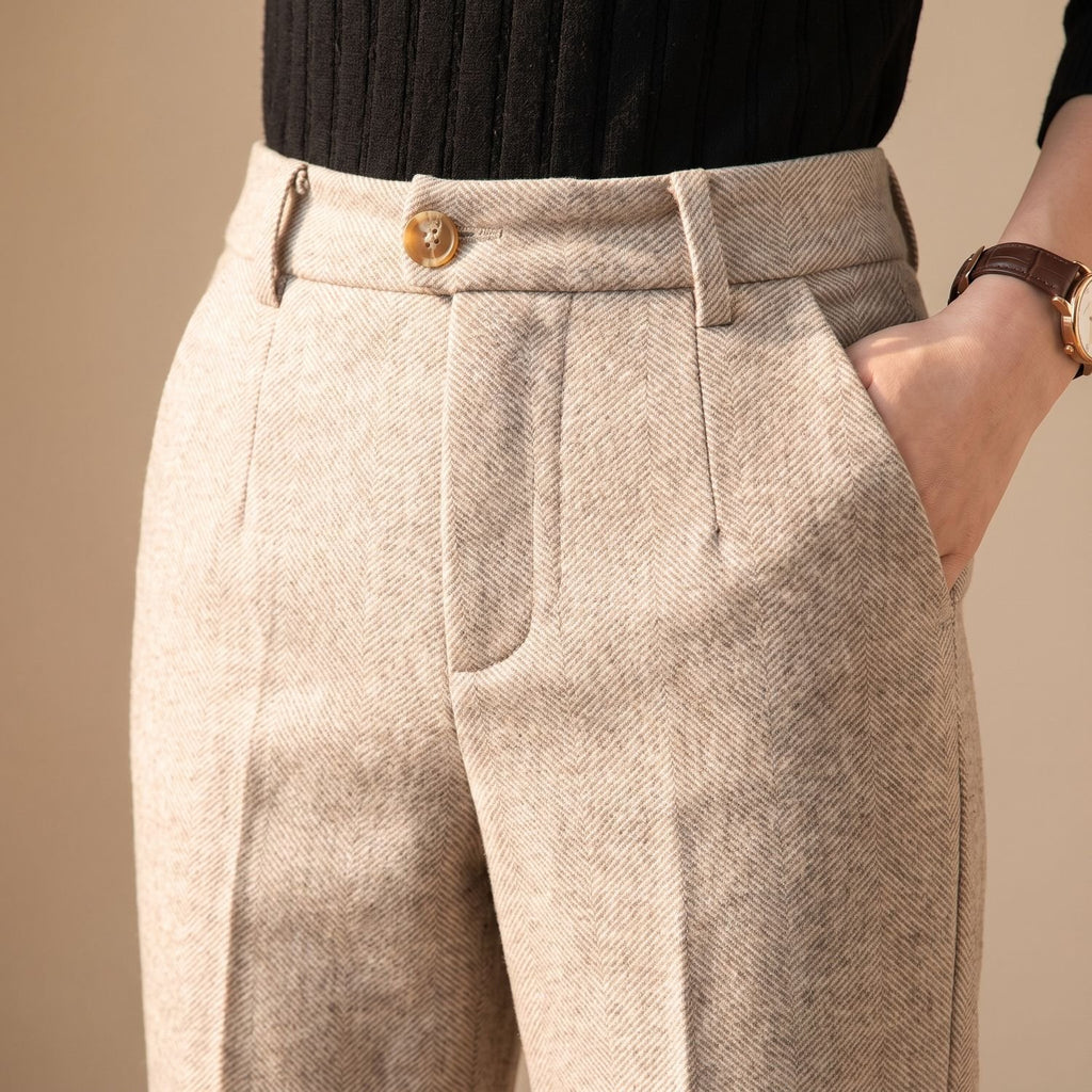 Men's Tailored Herringbone Wool Dress Pants