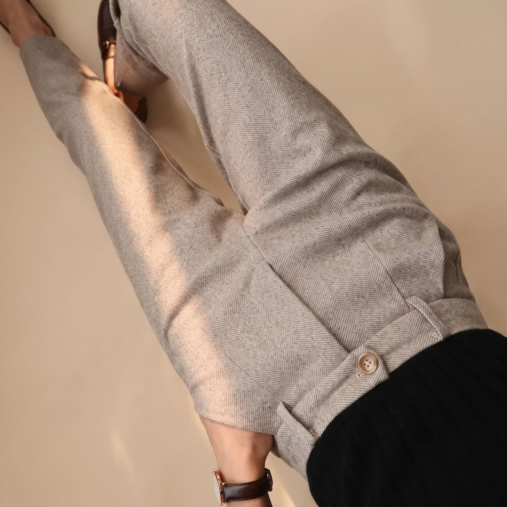 Men's Tailored Herringbone Wool Dress Pants