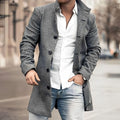 Men's Tailored Long Button Up Coat Houndstooth Overcoat - Light Gray