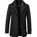 Men's Tailored Single-Breasted Button Overcoat Long Winter Wool-Blend Coat - Black