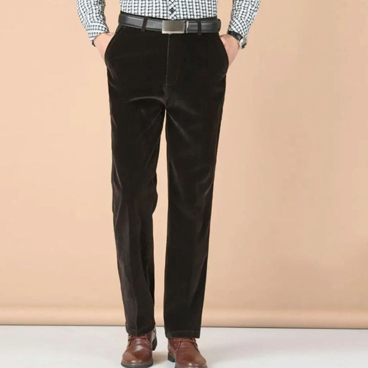 Men's Tailored Straight-Leg Velvet Dress Pants - Dark Brown