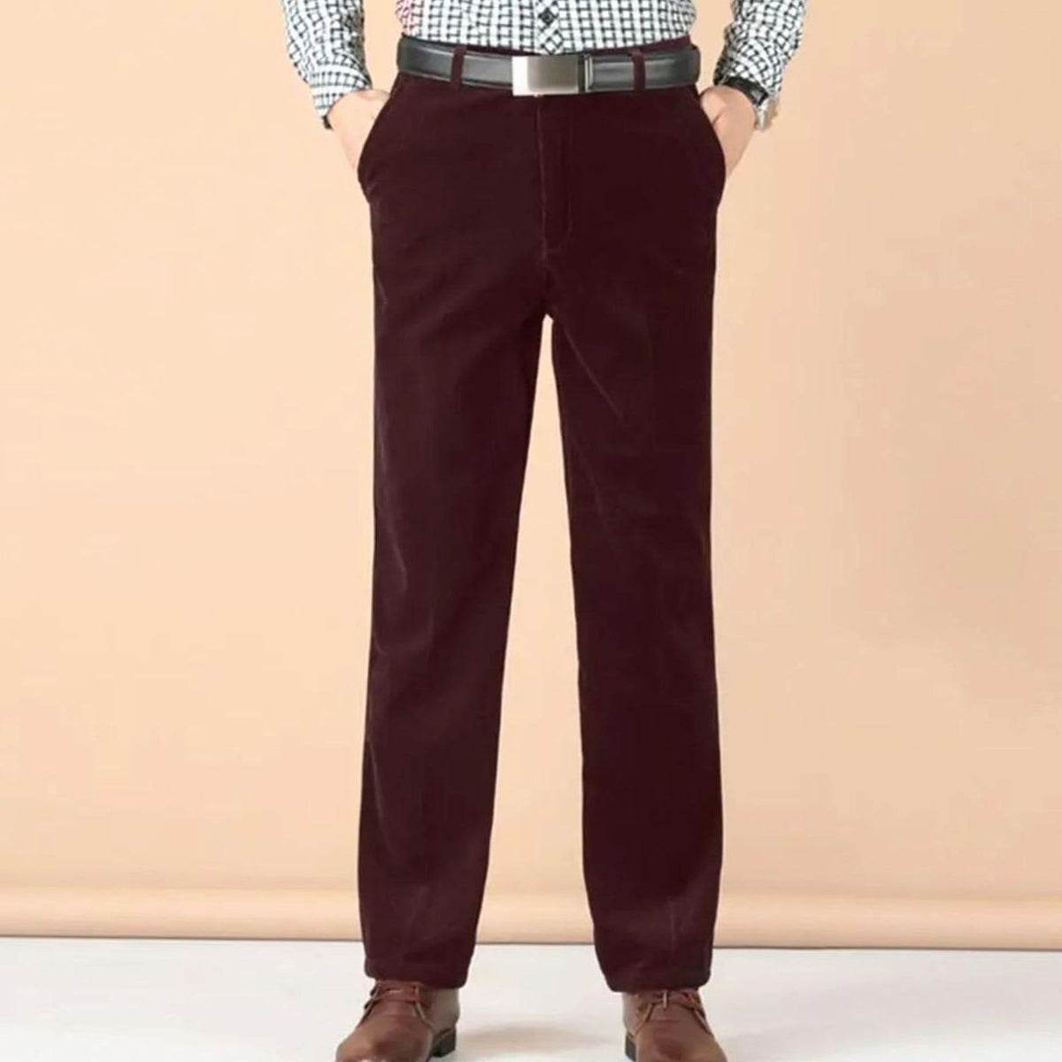Men's Tailored Straight-Leg Velvet Dress Pants - Wine Red