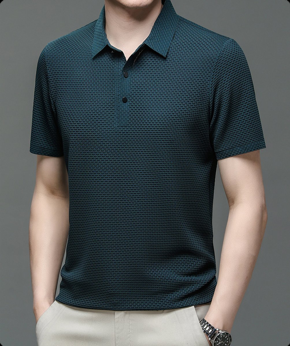 Men's Textured Mesh Button-Up Short-Sleeve Polo Shirt