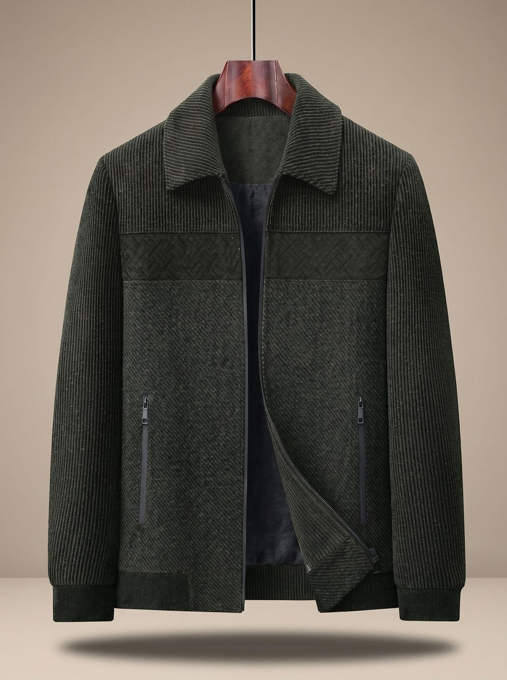 Men's Textured Quilted Zip-Front Relaxed-Fit Jacket - Green