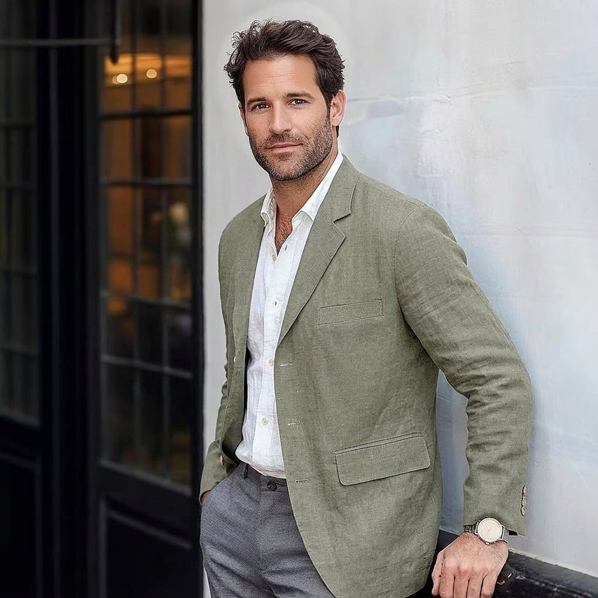 Men's Unstructured Linen-Blend Lightweight Blazer Mens Winter Coat - Green