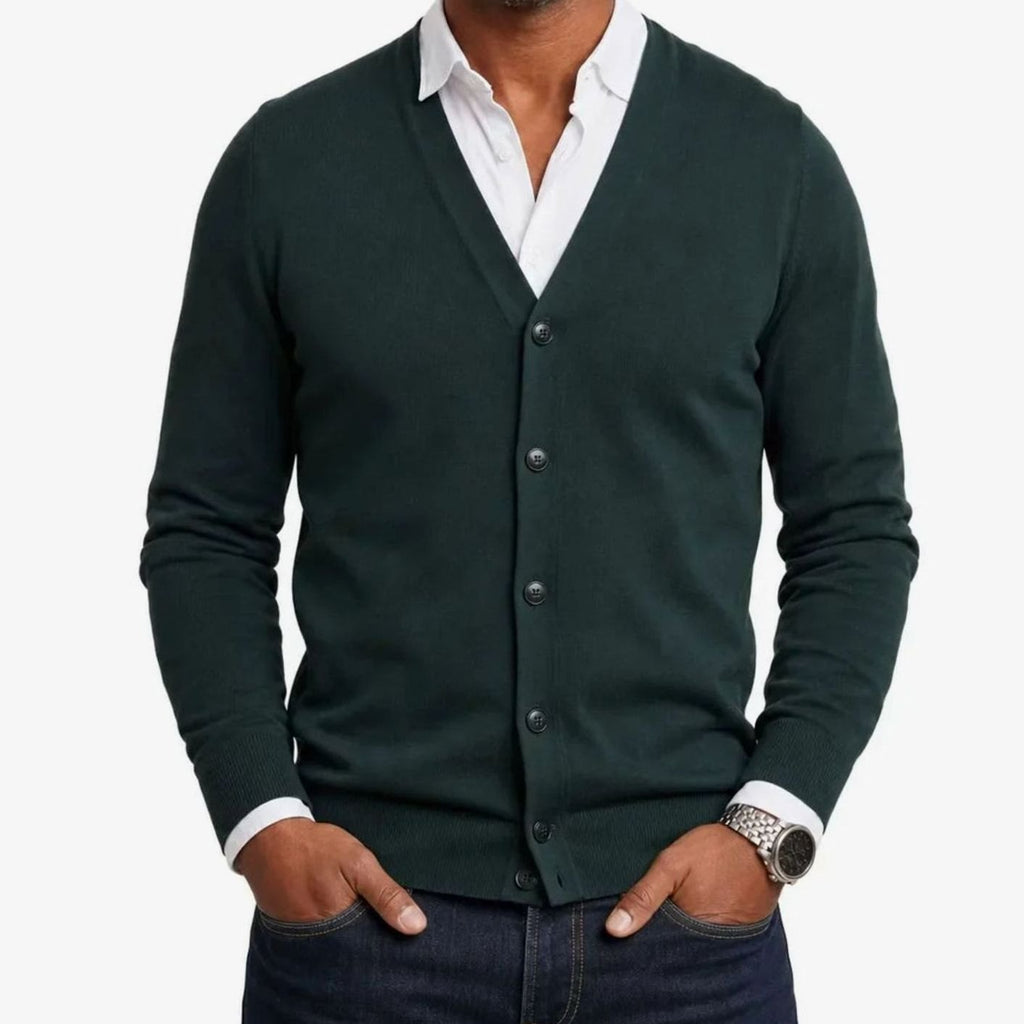 Men's V-Neck Button-Front Knit Cardigan Sweater - Green