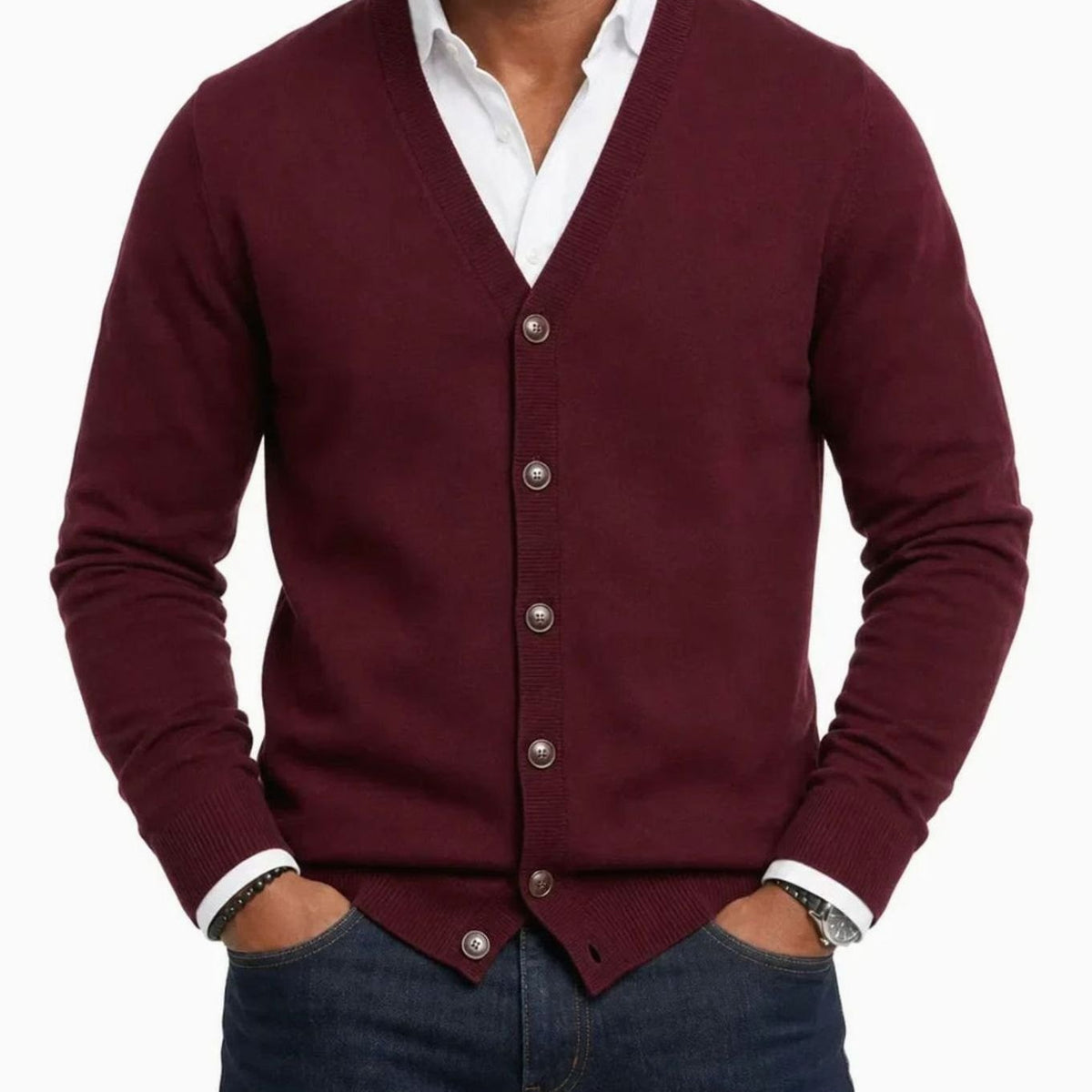 Men's V-Neck Button-Front Knit Cardigan Sweater - Red