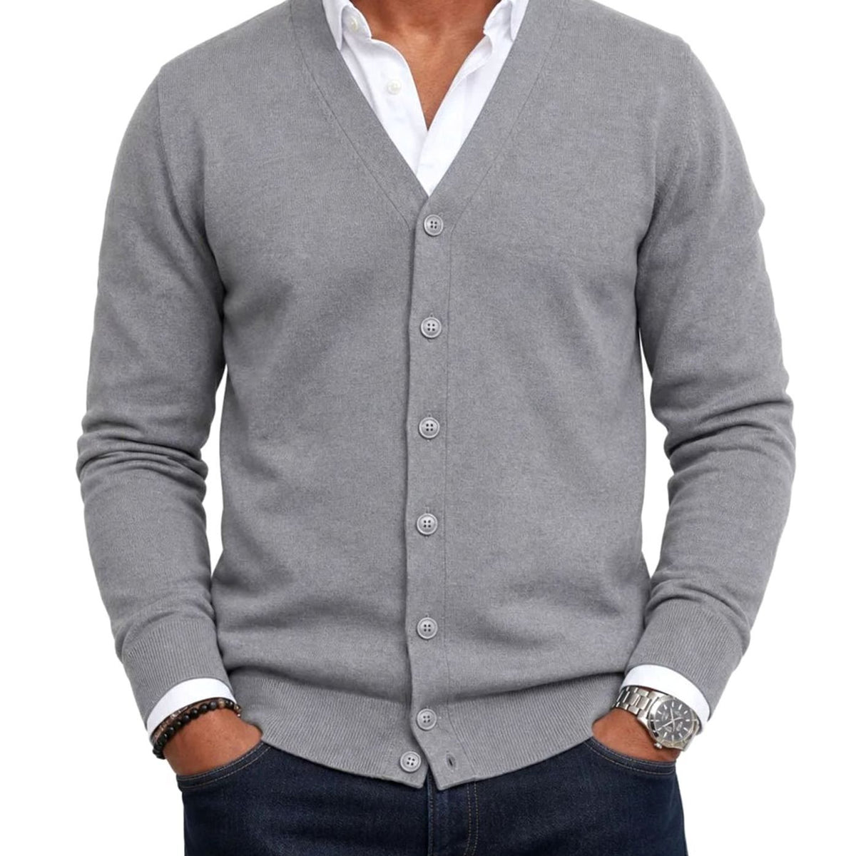 Men's V-Neck Button-Front Knit Cardigan Sweater - Gray