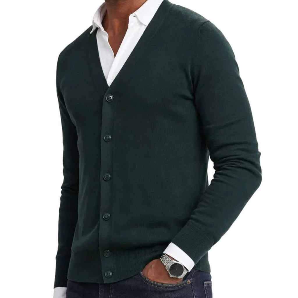 Men's V-Neck Button-Front Knit Cardigan Sweater