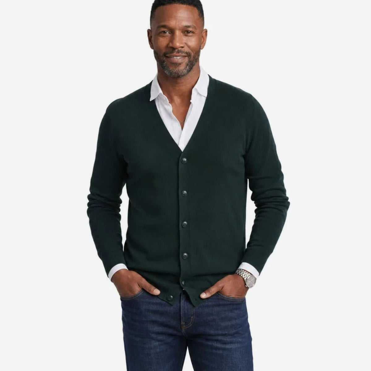 Men's V-Neck Button-Front Knit Cardigan Sweater