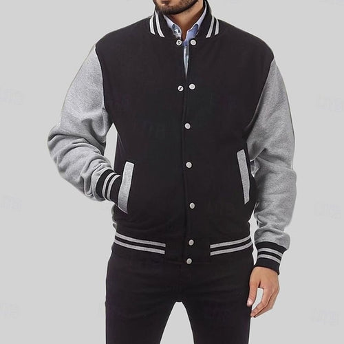 Men's Varsity Bomber Jacket Snap-Button Ribbed-Collar Regular Fit
