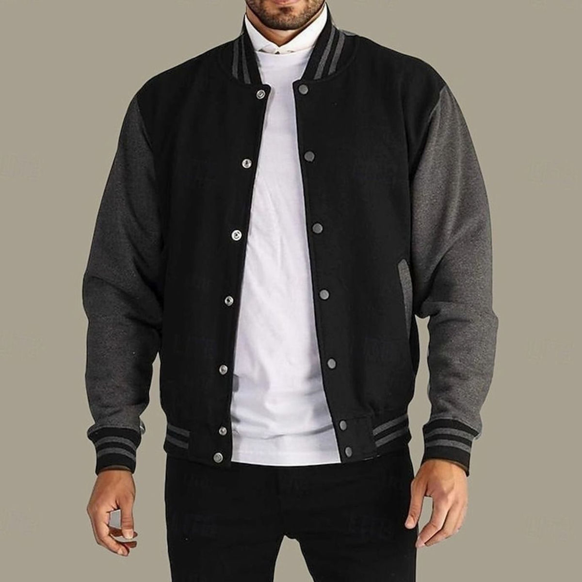 Men's Varsity Bomber Jacket Snap-Button Ribbed-Collar Regular Fit
