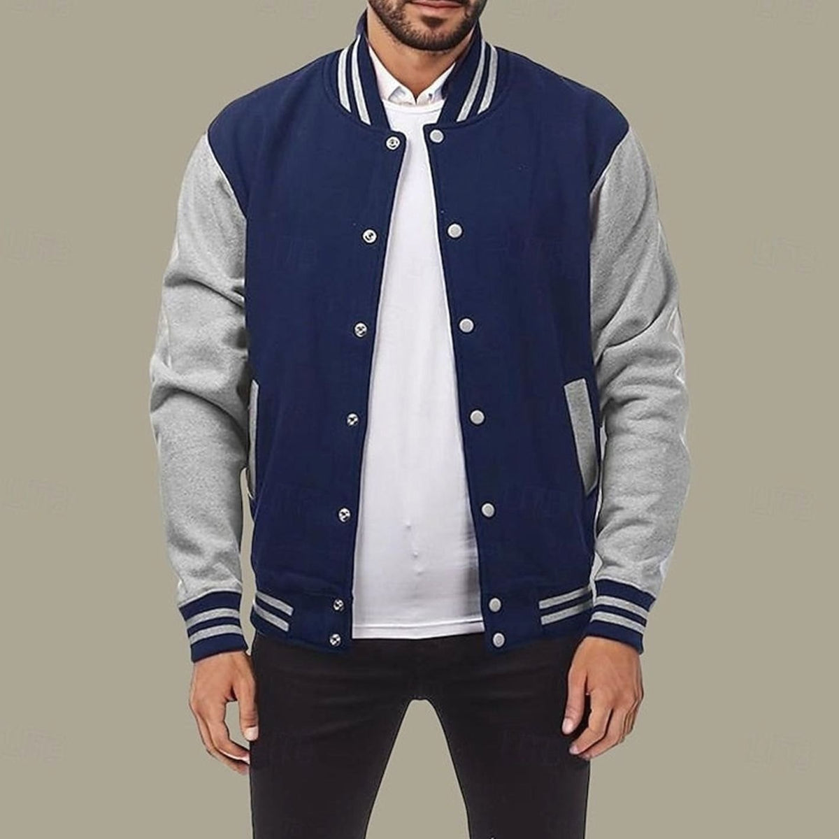 Men's Varsity Bomber Jacket Snap-Button Ribbed-Collar Regular Fit