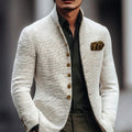 Men's Vintage-Inspired Stand-Collar Single-Breasted Cardigan - White