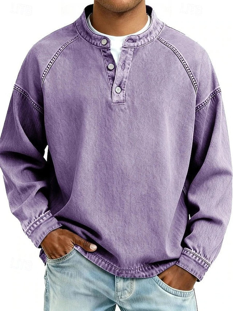 Men's Vintage Washed Henley Long Sleeve Knit Sweater - Purple