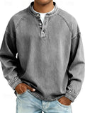 Men's Vintage-Washed Henley Raglan Pullover Sweatshirt - Gray
