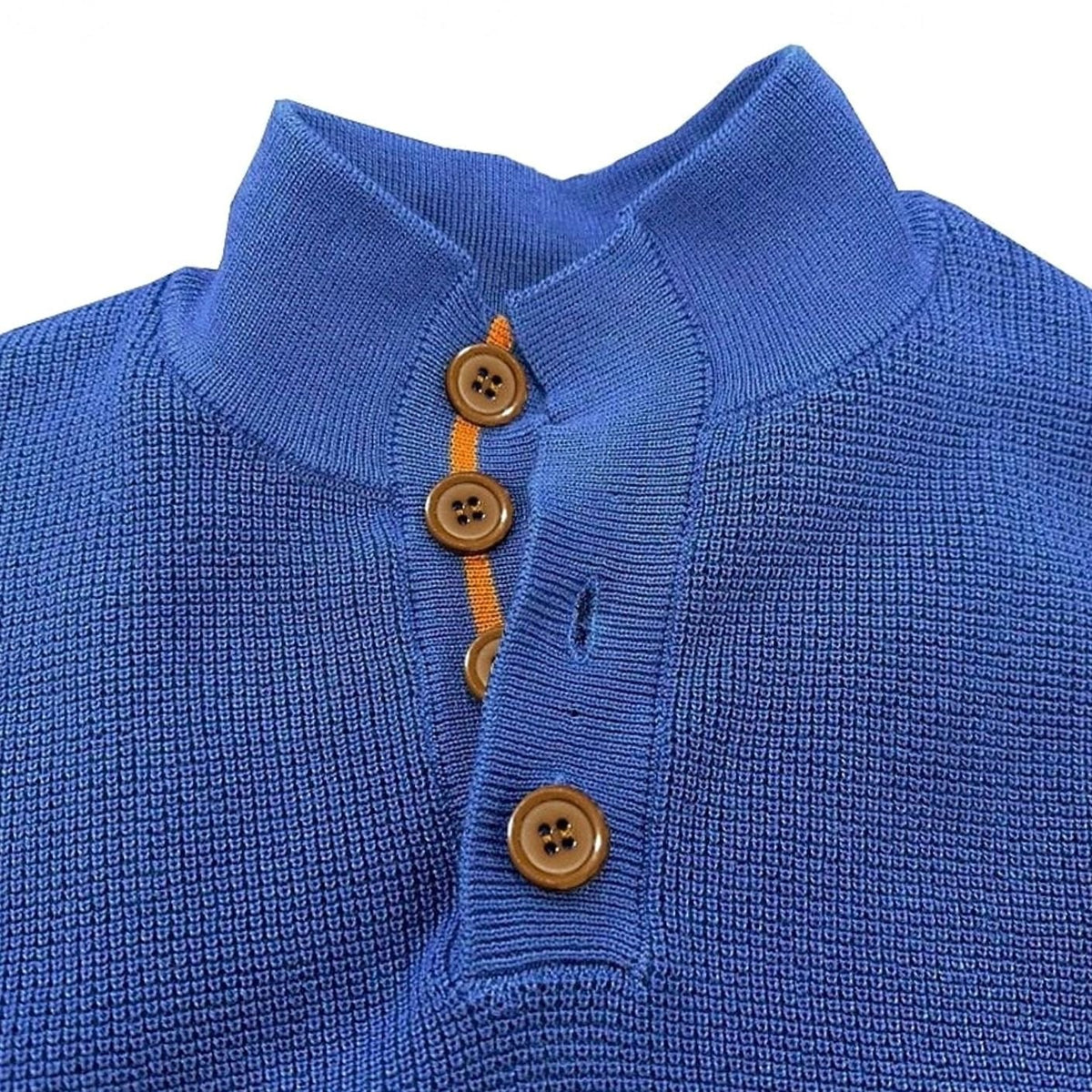Men's Waffle-Knit Button-Neck Long Sleeve Pullover Sweater