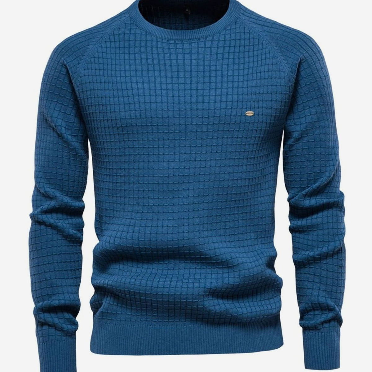 Men's Waffle-Knit Crewneck Casual Sweater Raglan Pullover - Blue