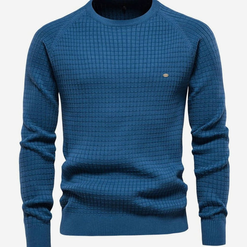 Men's Waffle-Knit Crewneck Casual Sweater Raglan Pullover - Blue